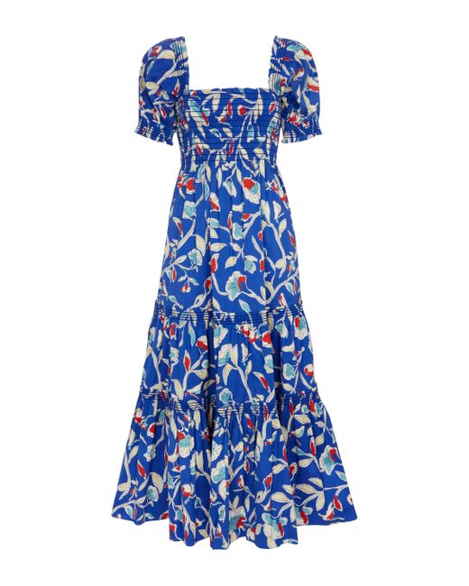Tory Burch Floral Stretch-poplin Midi Dress in Blue | Lyst
