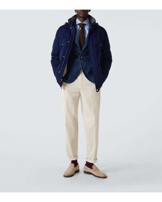Brunello Cucinelli Blue Wool Flannel Down Jacket for men