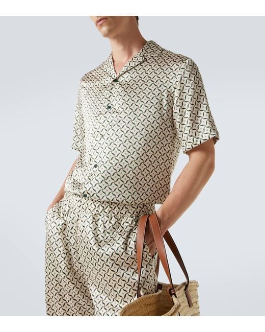 Frescobol Carioca White Roberto Printed Silk Bowling Shirt for men