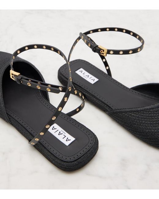 Alaïa Black Leather-Trimmed Slingback Flats