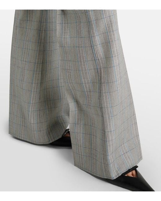 Victoria Beckham Gray Checked Virgin Wool Flared Pants