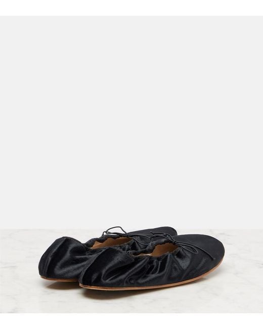 The Row Black Round Velvet Ballet Flats
