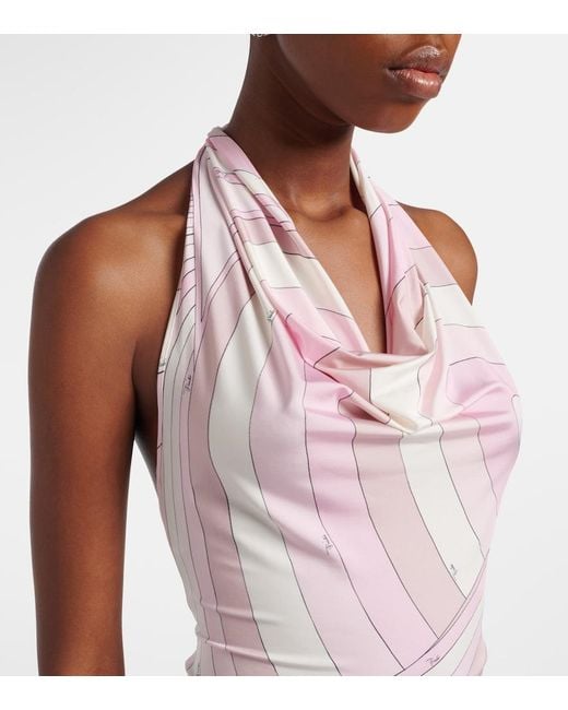 PUCCI Iride Halterneck Satin Jersey Maxi Dress in Pink