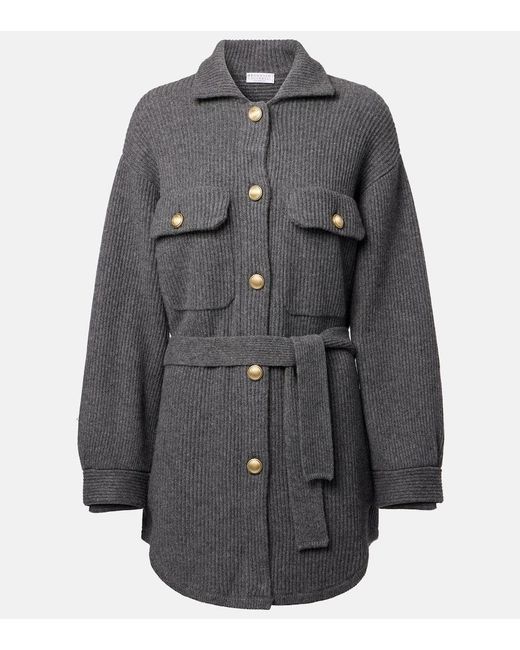Brunello Cucinelli Gray Wool, Cashmere, And Silk Cardigan