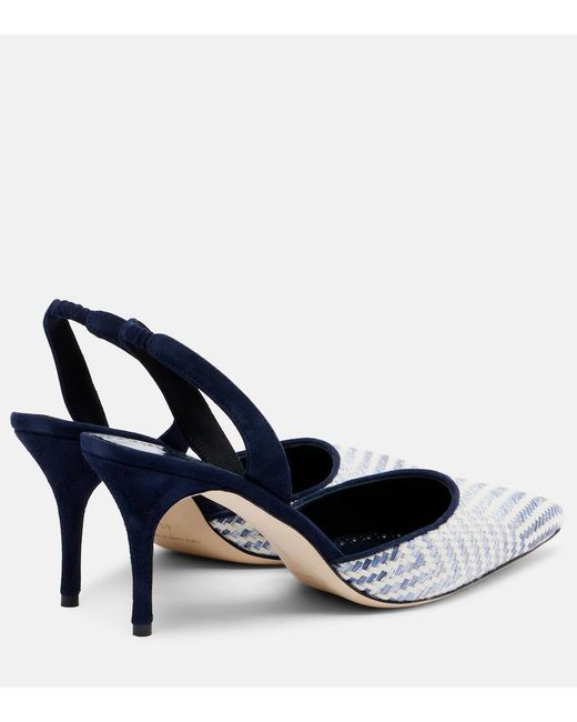 Manolo Blahnik Blue Carolyne 70 Raffia Slingback Pumps