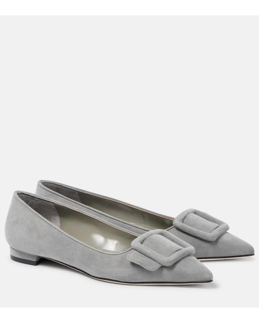 Manolo Blahnik Gray Maysalepumpflat Suede Ballet Flats