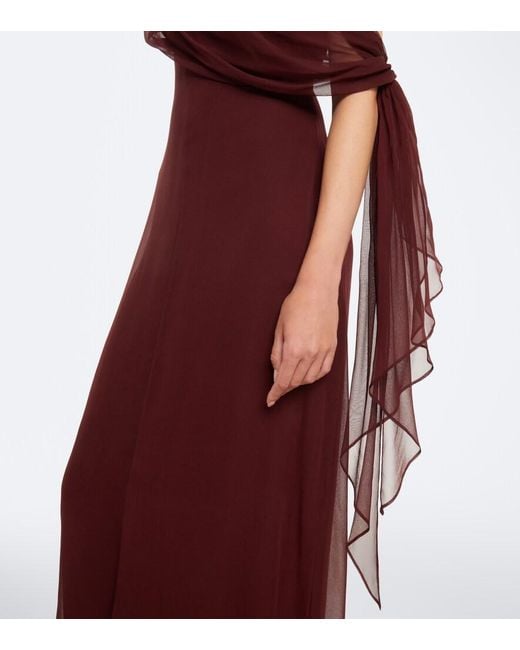 The Sei Red Draped Silk Chiffon One-Shoulder Gown
