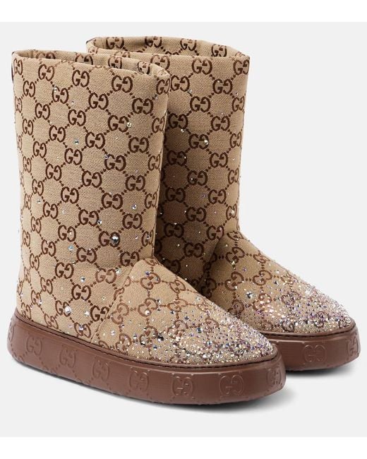 Botas De Lona Gg Con Cristales Gucci de color Brown