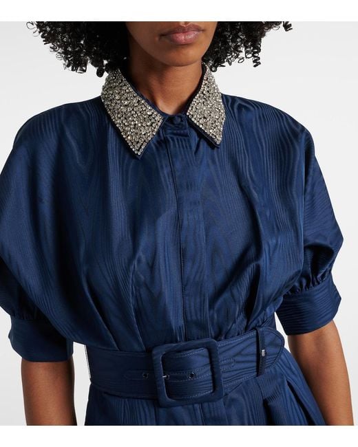 Rebecca Vallance Blue Cielo Embellished Silk Shirt Dress