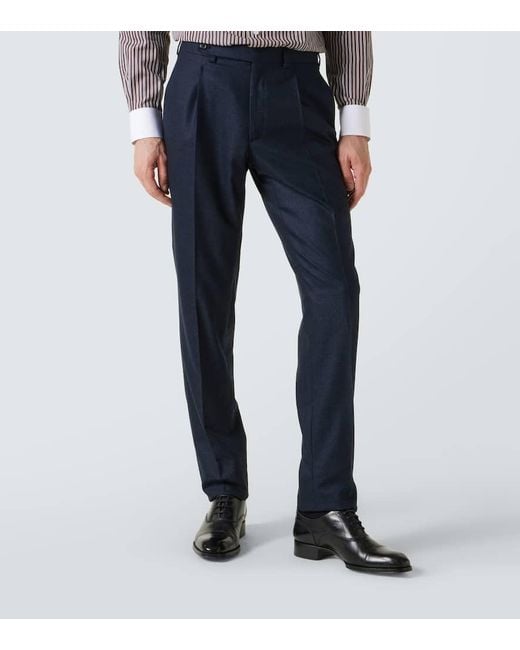 Brioni Blue Herringbone Wool Flannel Suit for men