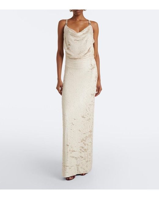 Coperni White Draped Open-Back Sequined Maxi Dress