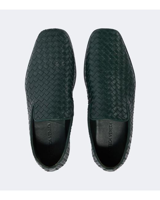 Bottega Veneta Green Palazzo Intrecciato Leather Loafers for men
