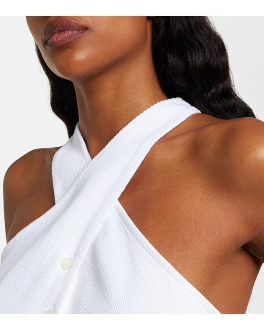 Veronica Beard White Thea Halterneck Cotton-Blend Top
