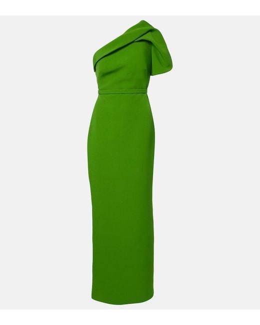 Safiyaa Green One-Shoulder Crepe Gown