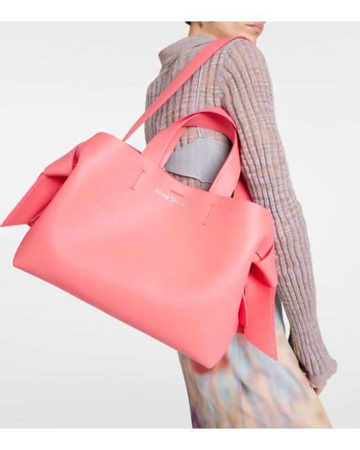 Acne Pink Musubi Midi Leather Tote Bag