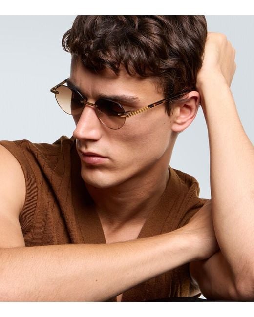 Bottega Veneta Brown Glasant Round Sunglasses for men
