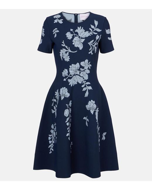 Carolina Herrera Blue Floral Jacquard Midi Dress