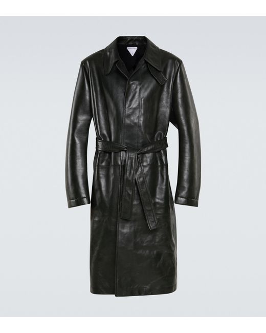 Bottega Veneta Black Leather Trench Coat for men
