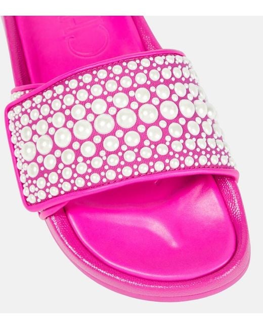 Jimmy Choo Pink Rubber Slides With Pearls