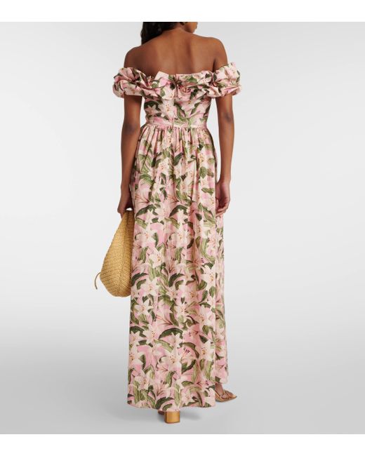 Agua Bendita Metallic Espliego Floral Cotton Maxi Dress