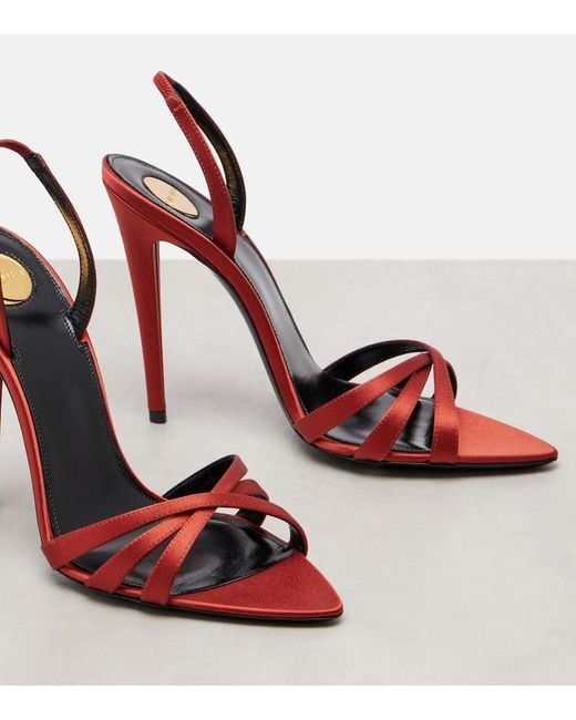 Saint Laurent Red Kate Crepe Satin Slingback Sandals