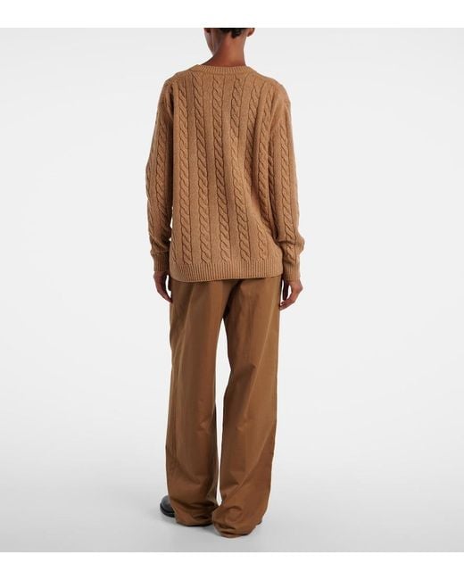 The Row Brown Lido Cable-Knit Wool Sweater