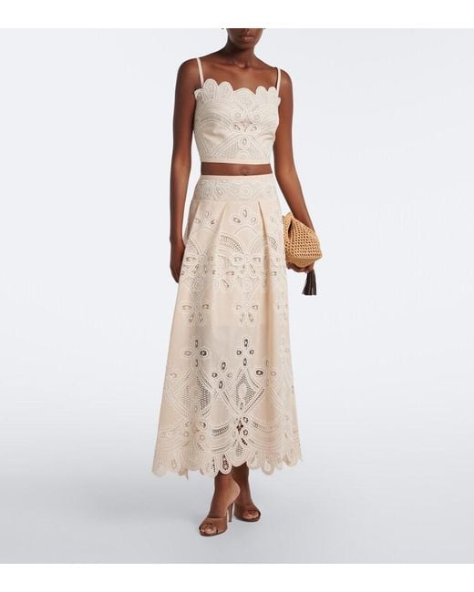 Elie Saab Natural Embroidered Gathered Maxi Skirt