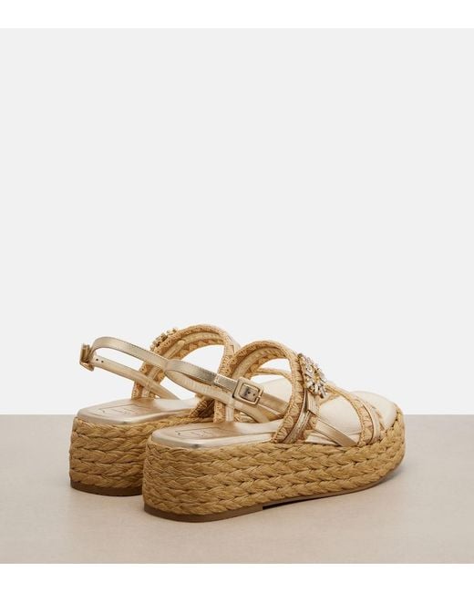 Roger Vivier Metallic Embellished Platform Espadrille Sandals