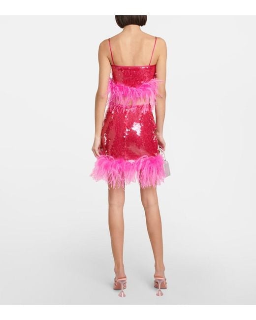 GIUSEPPE DI MORABITO Pink Sequined Feather-Trimmed Miniskirt