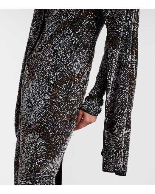 Rabanne Gray Embellished Caped Gown