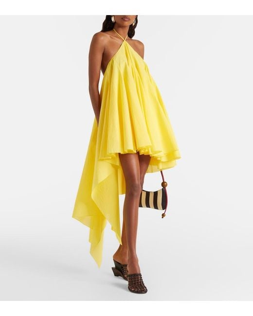 Jacquemus Yellow Triangle Asymmetric Cotton-Blend Minidress