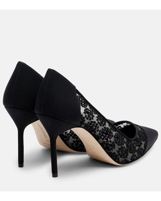 Manolo Blahnik Black Capcour 90 Lace Pumps