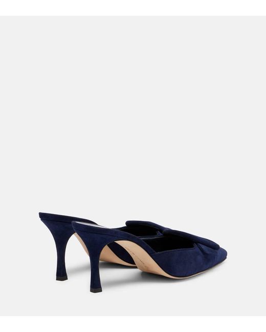 Manolo Blahnik Blue Maysale 70 Suede Mules
