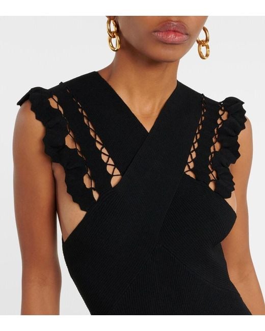 Ulla Johnson Black Fiora Ribbed-Knit Midi Dress