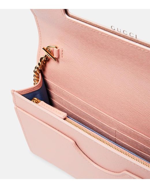 Gucci Pink Script Leather Wallet On Chain