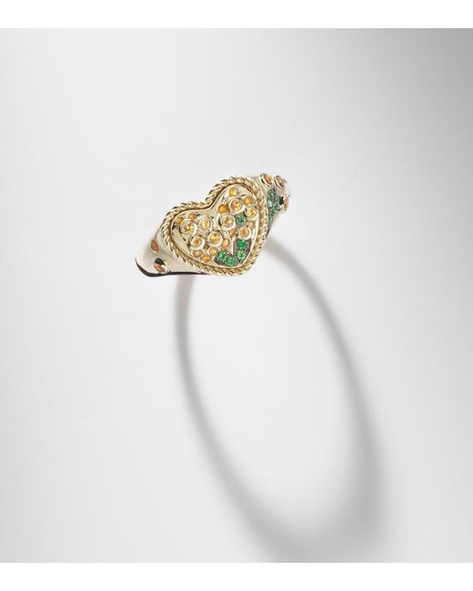 Yvonne Léon White Cour Mimosa Mini 9Kt Pinky Ring With Gemstones