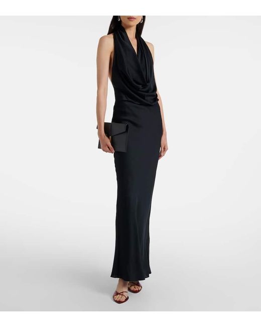 Staud Black Poppi Draped Halterneck Silk-Blend Gown