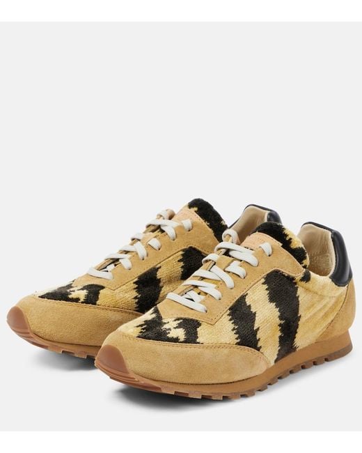 Le Monde Beryl Yellow Slim Runner Velvet And Suede Sneakers