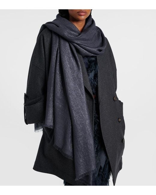Echarpe En Cachemire Et Soie Melanges Brunello Cucinelli en coloris Blue