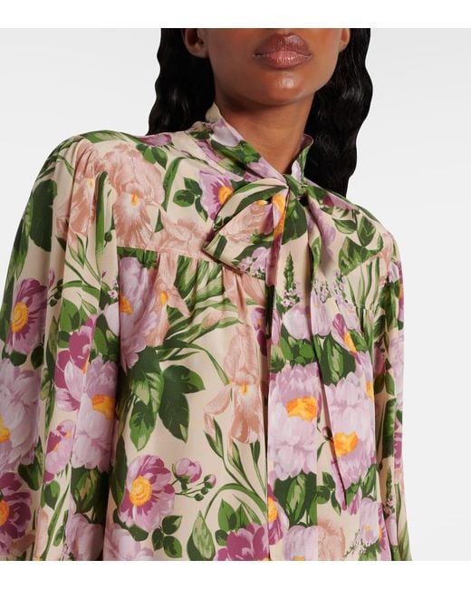 Chloé Multicolor Bluse Aus Seiden-Voile Mit Blumenprint Und Schluppe