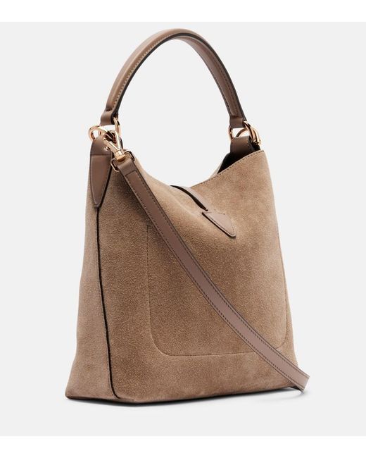 Tod's Brown T Timeless Suede Tote Bag