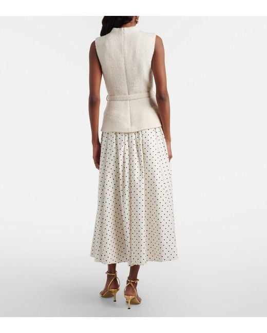 Self-Portrait White Polka-Dot Boucle Midi Dress