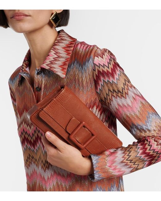 Manolo Blahnik Brown Maygot Snake-Effect Leather Clutch