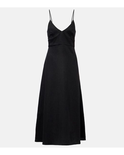 Asceno Black Ida Linen Midi Dress
