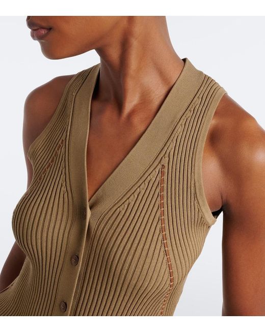 Max Mara Natural Ribbed Knit Cotton-Blend Top
