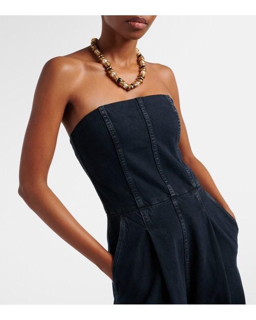 Agolde Blue Agyness Denim Bustier Jumpsuit