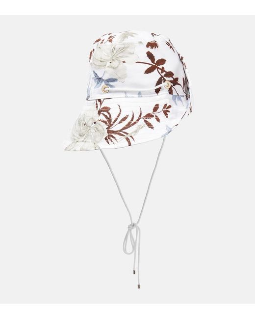 Erdem White Floral Linen-blend Bucket Hat
