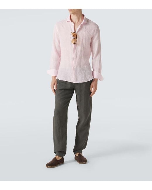 Fedeli Gray Linen Straight Pants for men