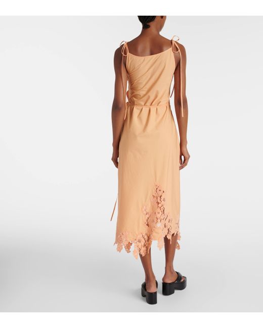 Acne Orange Lace-trimmed Cotton Midi Dress