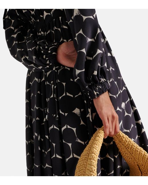Robe longue en soie crêpe de chine imprimée Max Mara en coloris Black